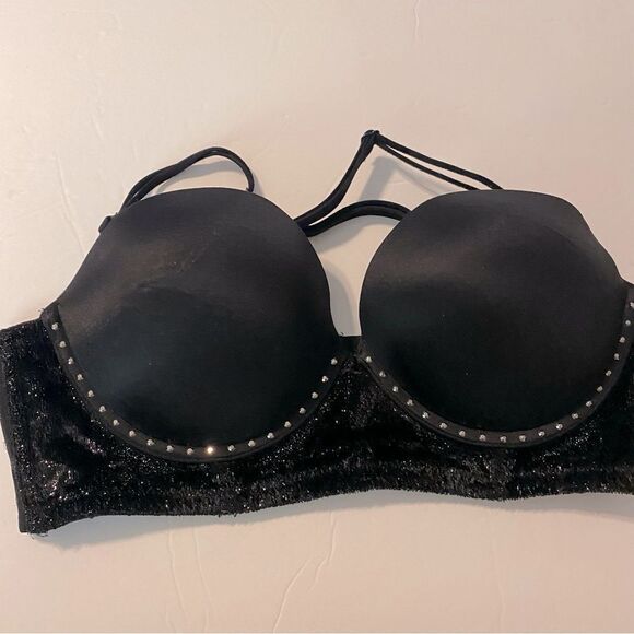 Victoria's Secret Very Sexy push up bra studded Black padded multi position 34C - Picture 1 of 10